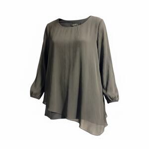 ALYX Elegant Chiffon Handkerchief Cut Layered Blouse TunicTop Black Large